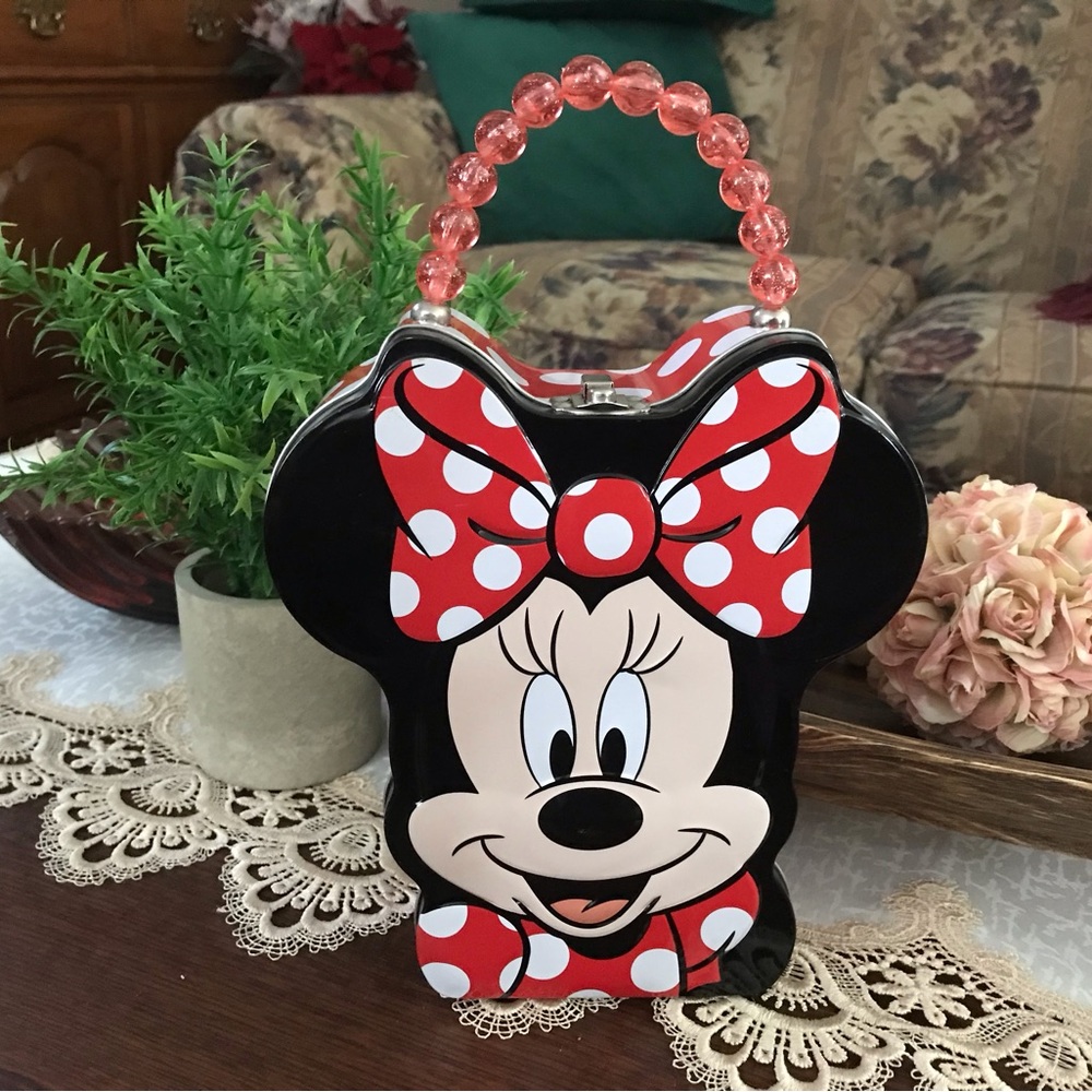 MINNIE MOUSE Disney Metal Lunchbox/Purse with Beaded Handle